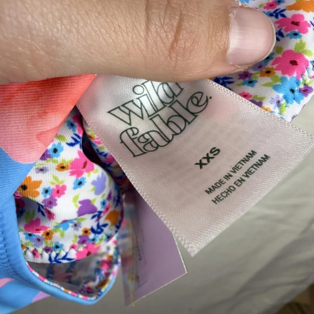 Wild‎ Fable Bikini Bottom Womens XXS Blue Reversible Floral Swim High Leg Cheeky